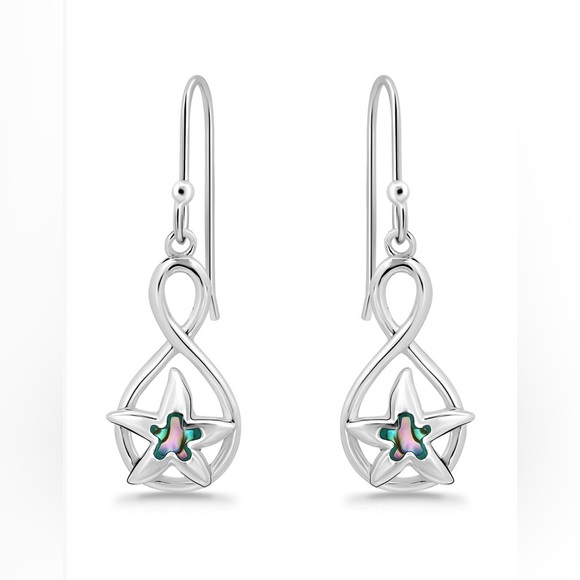 🐚MACY’S🐚 Abalone Inlay Starfish Motif Fishhook Drop Earrings/NWT - Picture 1 of 5